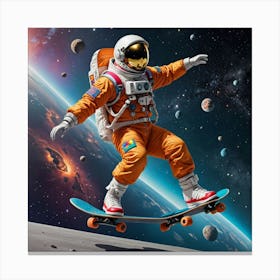 Astronaut Skateboarding In Universe Canvas Print