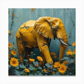 Elephant In Sunflowers Canvas Print