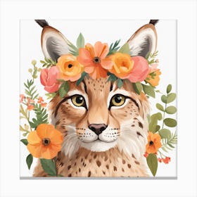 Floral Baby Lynx Nursery Illustration (37) Canvas Print