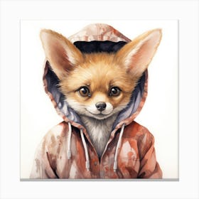 Watercolour Cartoon Fennec Fox In A Hoodie 1 Canvas Print