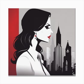 Woman In Front Of A City Canvas Print