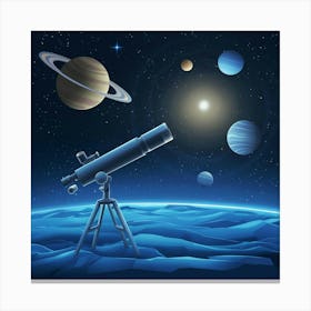 Planets And Telescope Canvas Print