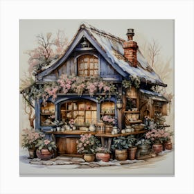 Charming Cottage with Rustic Garden: Cozy Home Design Inspiration Canvas Print