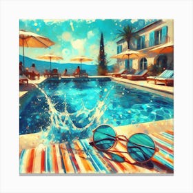 Poolside Splash - Vibrant and Impressionistic Art Print 1 Canvas Print