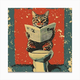 Reading Cat On Toilet Canvas Print