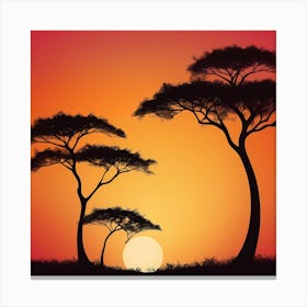 Sunset Silhouette Of Acacia Trees Canvas Print