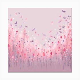 Pink Flowers And Butterflies VECTOR ART Canvas Print