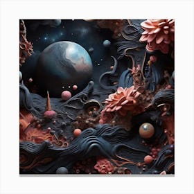 Dreamy cosmic scene with dark colors and surreal elements, Canvas Print