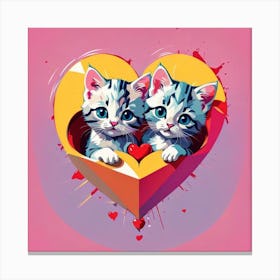 Two Kittens In A Heart Canvas Print