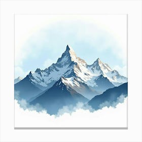 Majestic Mountain Range In Watercolor, With Snow Capped Peaks And Clear Skies Canvas Print