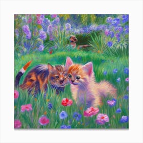 Kittens In The Garden Canvas Print