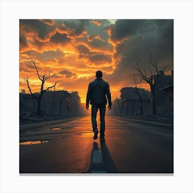 Man Walking In The Street At Sunset Canvas Print