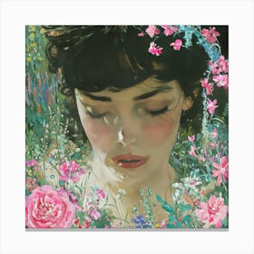 Woman In Flowers Canvas Print