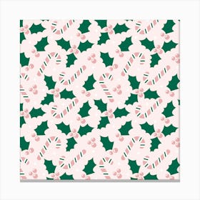 Holly Leaves And Candy Canes Canvas Print