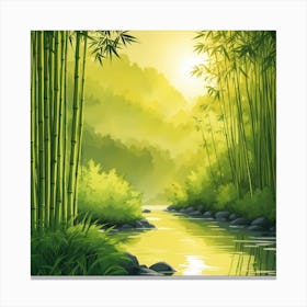 A Stream In A Bamboo Forest At Sun Rise Square Composition 308 Canvas Print