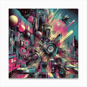 An Abstract Dadaist Collage In Neon Tones And 4k Resolutions Of A Post Apocalyptic World 2 Canvas Print