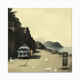 Vw Bus On The Beach Canvas Print