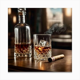 Glass Of Whiskey And A Cigar Canvas Print