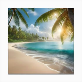 Tropical Beach With Palms 5 Canvas Print