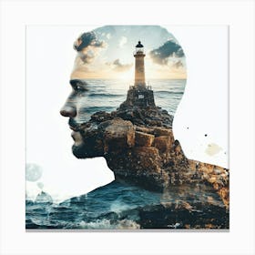 Portrait Of A Man With Lighthouse Canvas Print