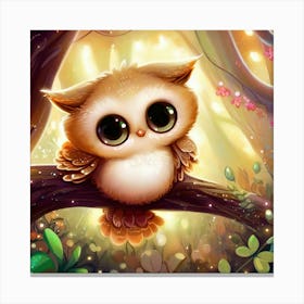 Cute Brown Owl On A Branch Canvas Print