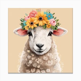 Floral Baby Sheep Nursery Illustration (32) Canvas Print