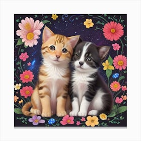 Kittens In Flowers 1 Canvas Print