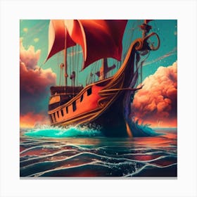 A Ship With Scarlet Or Red Sails In A Magical Canvas Print