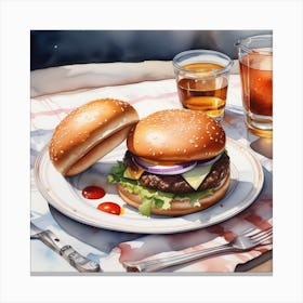 Hamburger On A Plate 199 Canvas Print