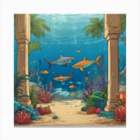 Default Aquarium With Coral Fishsome Shark Fishes View From Th 2 Canvas Print