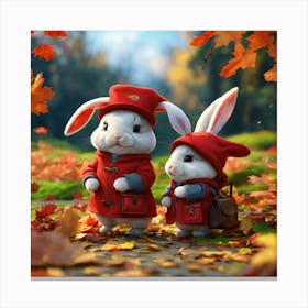A Pair Of Cute Little Bunnies Wear A Long Coat (2) Canvas Print