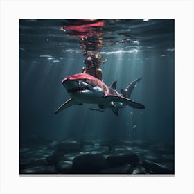 Scuba Diver With Shark Canvas Print