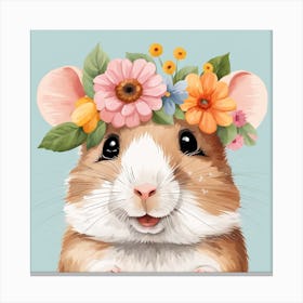 Floral Baby Hamster Nursery Illustration (23) Canvas Print