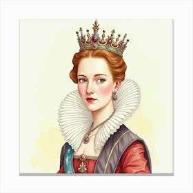 Regal Queen Elizabeth I In Watercolor, Emphasizing Her Historical Beauty 1 Canvas Print