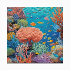 David Hockney Style: A Vibrant Coral Reef Teeming With Marine Life Canvas Print