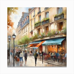 Paris Cafes.Cafe in Paris. spring season. Passersby. The beauty of the place. Oil colors.4 Canvas Print