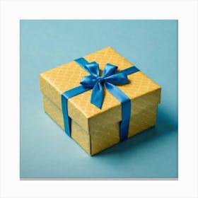 Yellow Gift Box With Blue Ribbon Canvas Print