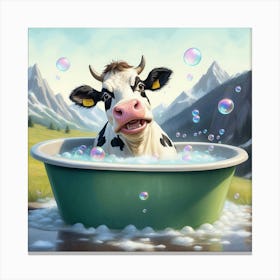 Cow In A Tub 4 Canvas Print