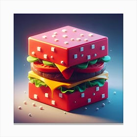 A 3d Cube Shaped Hamburger, Digital Art (4) Canvas Print