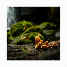 Mushrooms On A Log Canvas Print
