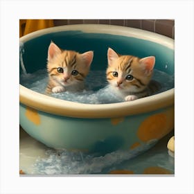 Two Kittens In A Bathtub Canvas Print