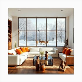 Living Room With Deer 12 Canvas Print