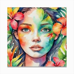 Watercolor Of A Woman With Flowers 6 Canvas Print