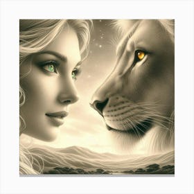 A beautiful woman and lion 1 Canvas Print