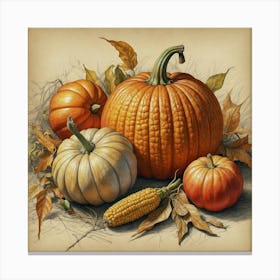 Pumpkins And Corn 1 Canvas Print