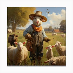 Farmer And His Sheep Canvas Print