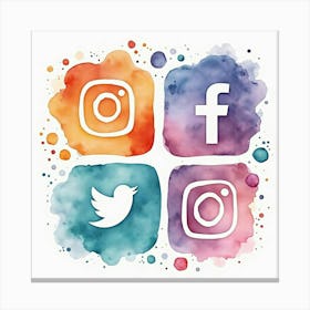 Watercolor Social Media Strategy With Vivid Hues And Engaging Details 1 Canvas Print