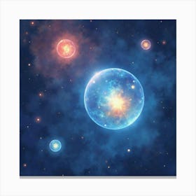 Watercolor Glowing Orbs Of Light Floating In The Vastness Of Outer Space 1 Canvas Print