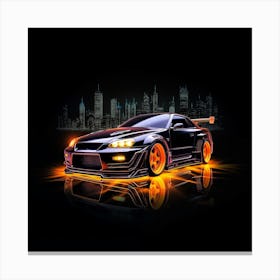 Skyline R34 Variant Orange Neon With City Backdrop Canvas Print