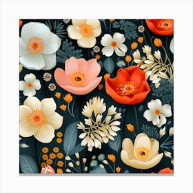 Vibrant Floral Pattern – Modern Botanical Wall Art For Elegant Home Decor Canvas Print